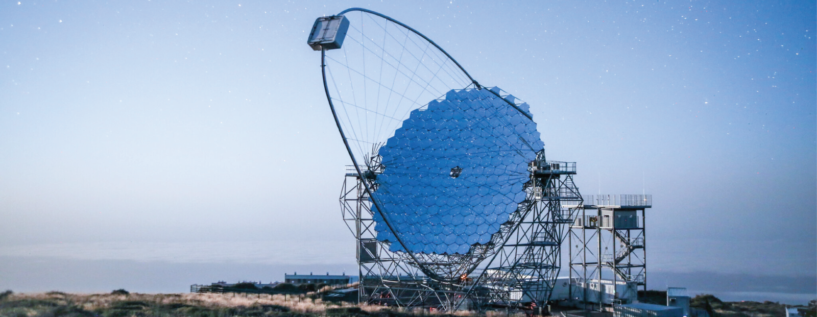 The prototype of the Large-Sized Telescope, the LST-1, operating on the CTAO-North array site. Credit: Tomohiro Inada