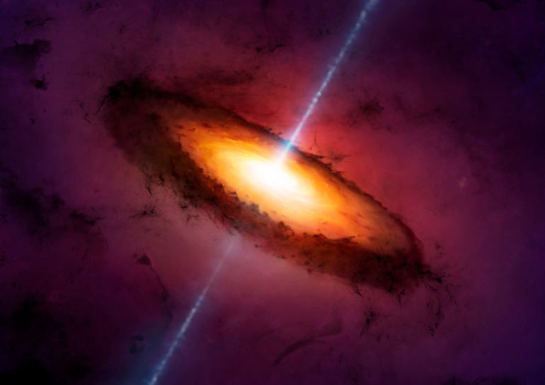 Artist’s illustration of a quasar. Credits: Canva.