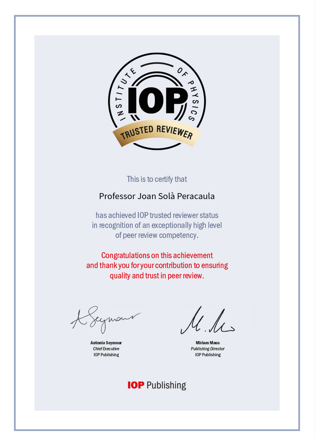 IOP Trusted Reviewer Certificate