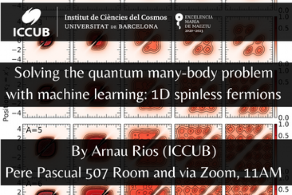 Solving the quantum many-body problem with machine learning: 1D spinless fermions