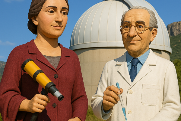 Image generated with Generative Artificial Intelligence imagining the giant figures of Assumpció Català and Joan Oró
