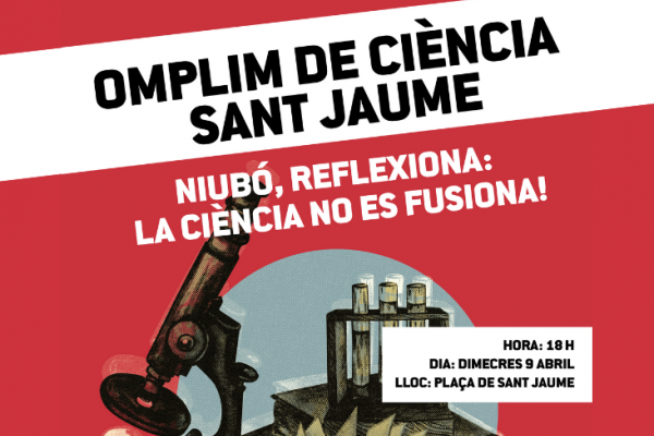 Cartell concentació de Ciencies en Perill el dimecres 9 d'abril de 2025 a la Plaça Sant Jaume