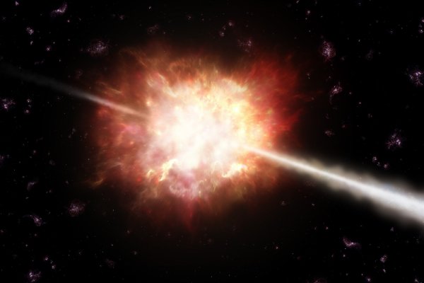Gamma-ray bursts (GRBs) are powerful flashes of energetic gamma-rays lasting from less than a second to several minutes. They release a tremendous amount of energy in this short time making them the most powerful events in the Universe. They are thought to be mostly associated with the explosion of stars that collapse into black holes. In the explosion, two jets of very fast-moving material are ejected, as depicted in this artist’s illustration. If a jet happens to be aimed at Earth, we see a brief but powe