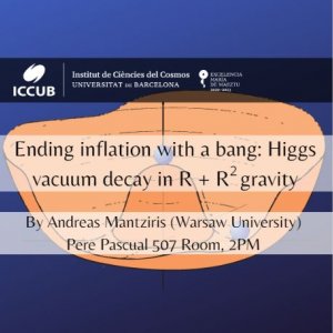 Ending inflation with a bang: Higgs vacuum decay in R + R  gravity