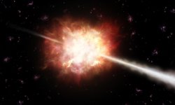 Gamma-ray bursts (GRBs) are powerful flashes of energetic gamma-rays lasting from less than a second to several minutes. They release a tremendous amount of energy in this short time making them the most powerful events in the Universe. They are thought to be mostly associated with the explosion of stars that collapse into black holes. In the explosion, two jets of very fast-moving material are ejected, as depicted in this artist’s illustration. If a jet happens to be aimed at Earth, we see a brief but powe